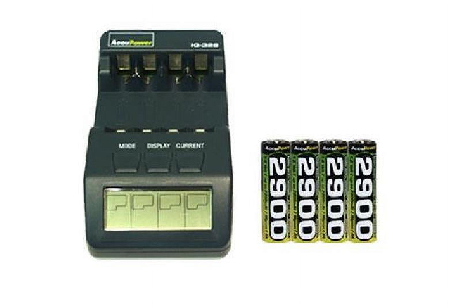 IQ-328 AA / AAA LCD Charger & 4 AA AccuPower NiMH Batteries (2900 mAh)