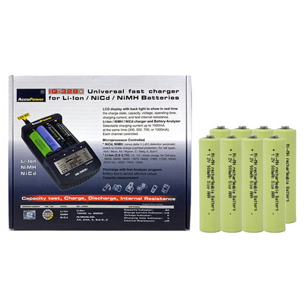 IQ-328 AA / AAA LCD Charger & 8 AAA NiMH Batteries (900 mAh)