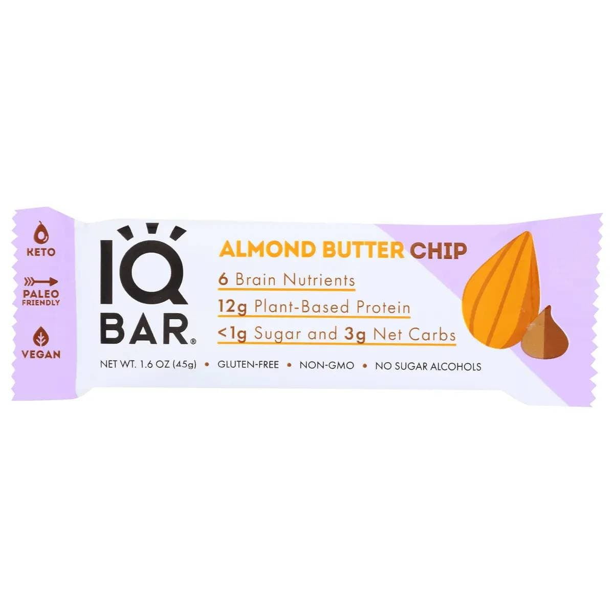 IQ Bar, Brain + Body Nutrition Bar, Almond Butter Chip 1.6 Oz Pack