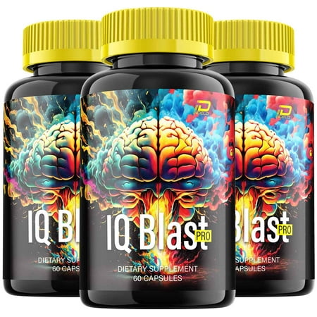 IQ Blast Pro Brain Supplement Capsules - IQBlast Pro All-Natural Maximum Strength Formula for Enhanced Memory and Focus Pills, 3 Pack, 180 Capsules