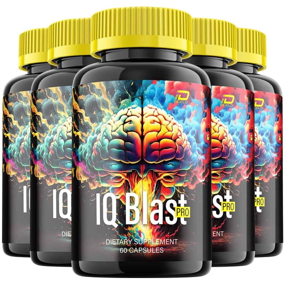 IQ Blast Pro Brain Supplement Capsules - IQBlast Pro All-Natural Maximum Strength Formula for Enhanced Memory and Focus Pills, 5 Pack, 300 Capsules