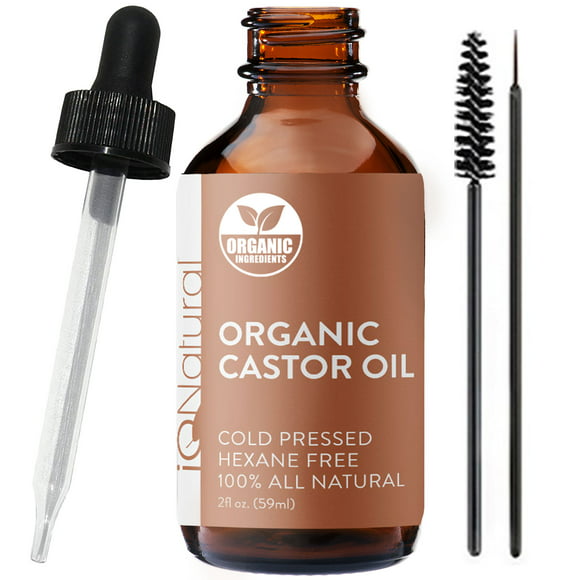 IQ Natural Castor Oil for Eyelashes, Eyebrow and Eyelash Growth Serum, 100% Pure Cold Pressed Organic Castor Oil, Eyelash Serum Conditioner, Lash Serum Growth Hair Oil Treatment - 2oz