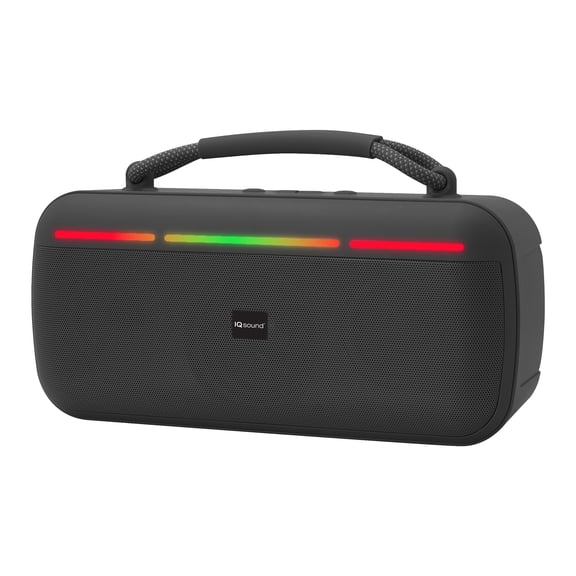 IQ Sound 15-Watt-RMS Halo Glow Portable Bluetooth Rechargeable Speaker with TWS, Lights, USB/microSD Card, FM, up to 20 Hours Play Time , Black