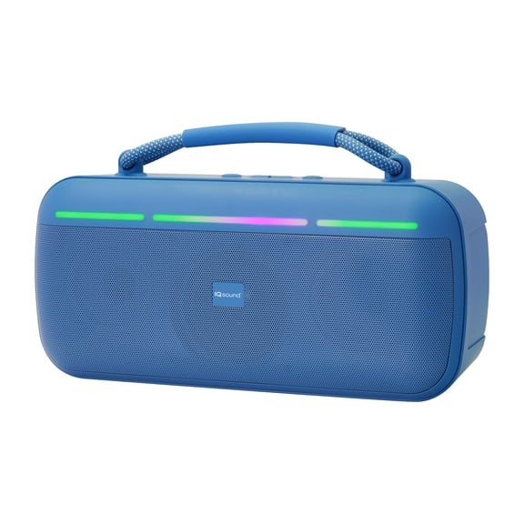 IQ Sound 15-Watt-RMS Halo Glow Portable Bluetooth Rechargeable Speaker with TWS, Lights, USB/microSD Card, FM, up to 20 Hours Play Time , Blue
