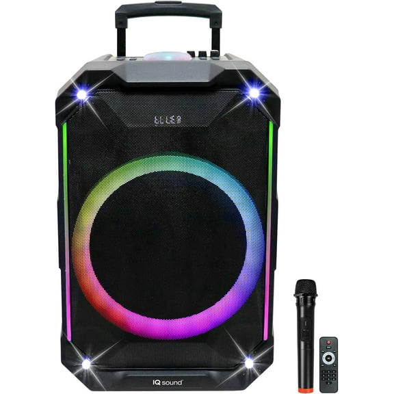 IQ Sound IQ-5415DJBT 15-inch Portable Bluetooth Speaker, Built-in Bluetooth, TWS, FM Radio, Micro SD/USB/AUX/Mic Inputs