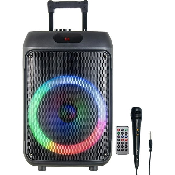 IQ Sound IQ-6412DJBT 2 X 12-inch Portable Bluetooth Speaker, TWS, FM Radio, LED Lights, USB/Micro SD, Built-in Wheels, R