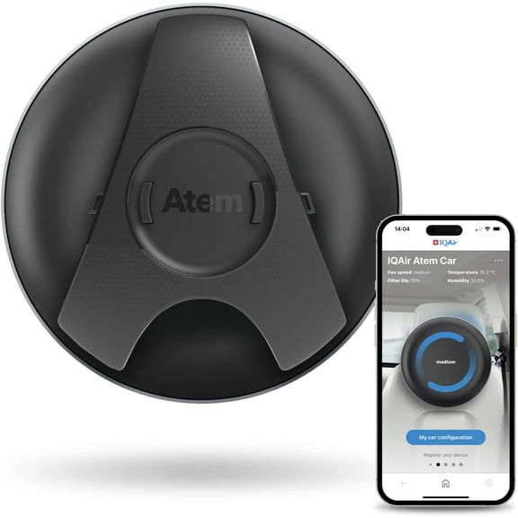 IQAir Atem Car Portable HEPA Air Purifier, Filters for Pollution, Odors, Gases, Car Fumes, and Asthma, Great for Travel or Daily Commute