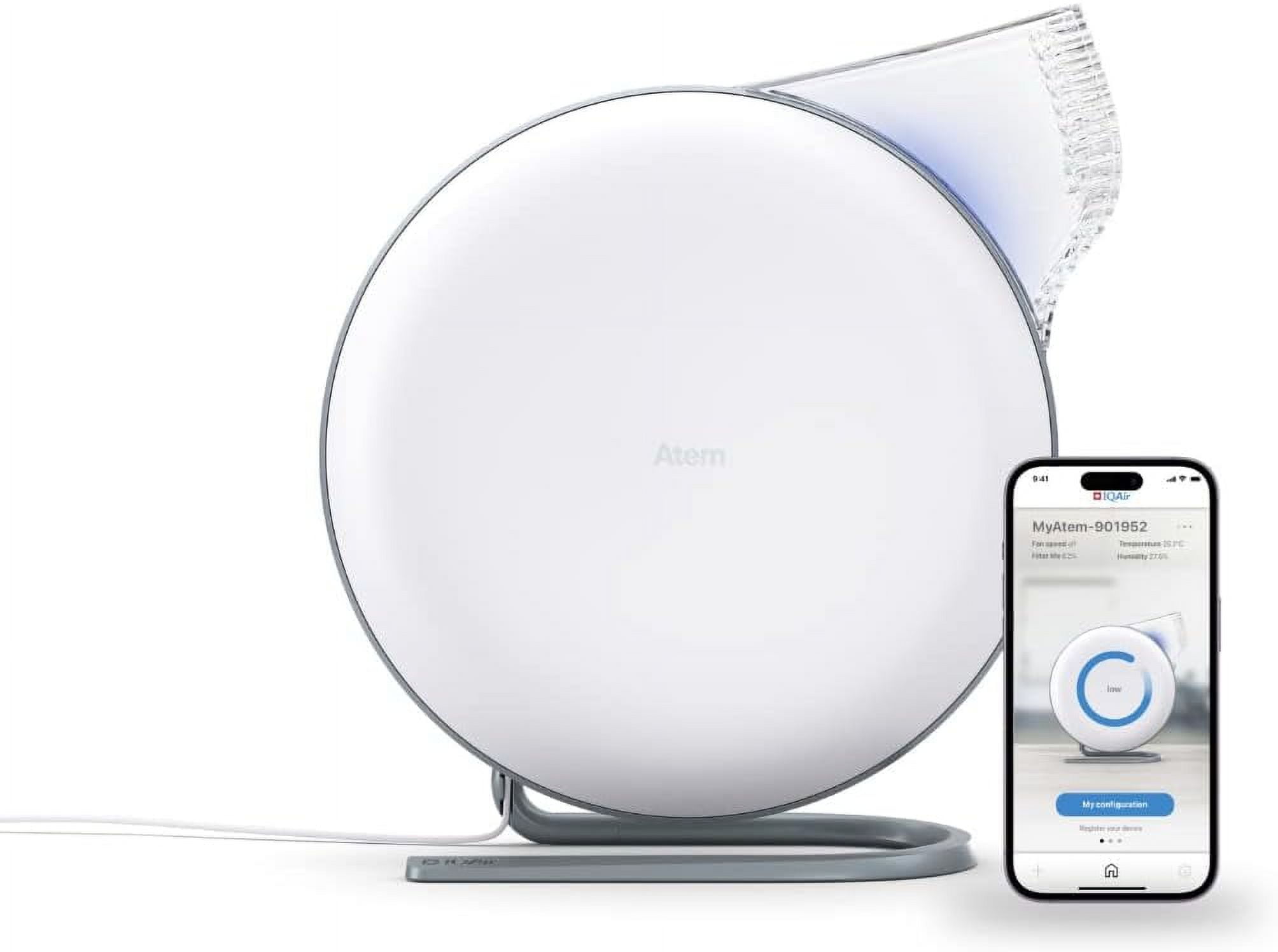 IQAir Atem Desk Personal HyperHEPA Air Purifier - Filters 99% of allergens, asthma triggers, airborne pollutants, odors and gasses - Perfect for offices or other small rooms (White)