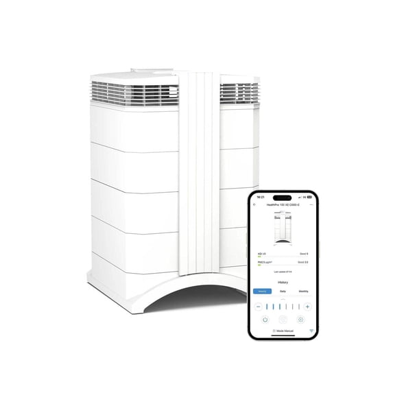 IQAir HealthPro Compact XE Air Purifier - Compact HyperHEPA Fration for Rooms up to 1240 sq ft - Allergens, Smoke, Dust, Mold, Pet Dander, Swiss Made, WiFi Enabled