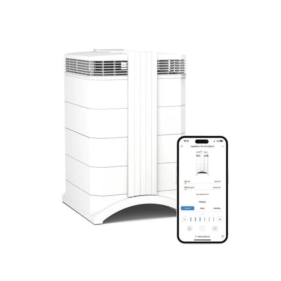 IQAir HealthPro Compact XE Air Purifier - Compact HyperHEPA Fration for Rooms up to 1240 sq ft - Allergens, Smoke, Dust, Mold, Pet Dander, Swiss Made, WiFi Enabled
