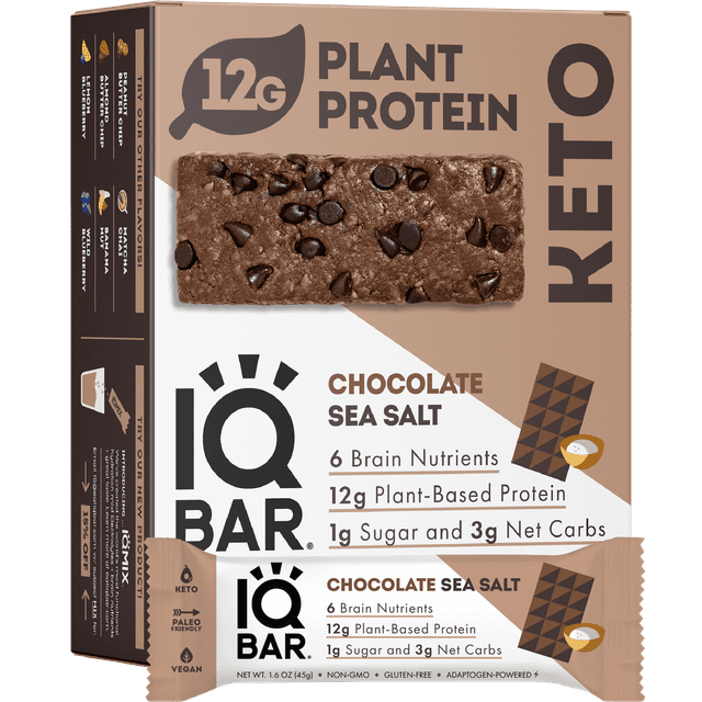IQBAR Brain & Body Chocolate Sea Salt Keto Protein Bars Low Carb, Low