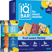 IQBAR Brain & Body Fruit Lovers Variety Keto Protein Bars, Low Carb, Low Sugar, 12-Count Energy Bars