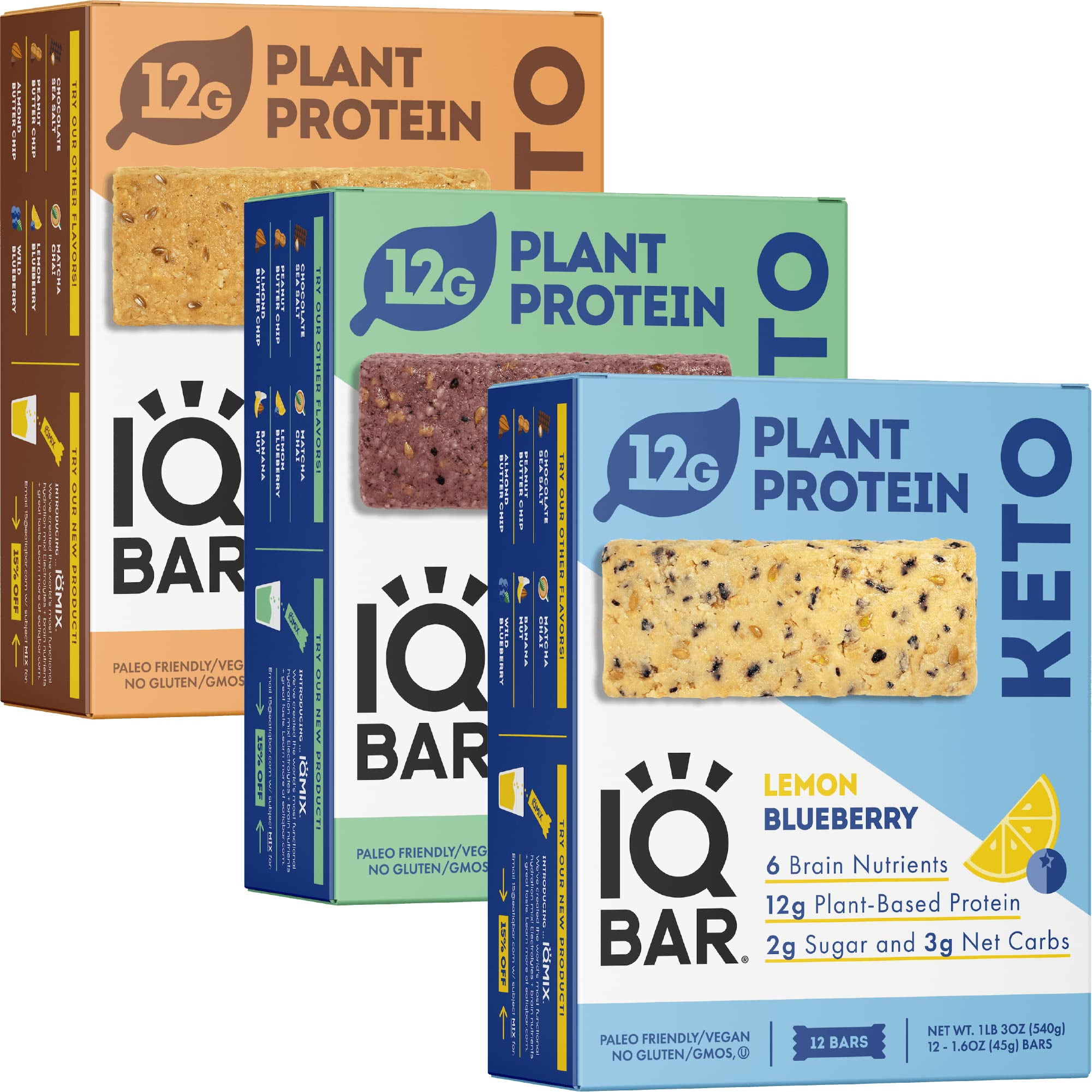 IQBAR Brain and Body Keto Protein Bars Fruit Lovers Variety Keto Bars