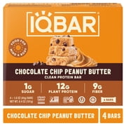 IQBAR Chocolate Chip Peanut Butter Protein Bars - Vegan Energy Bars - High Fiber Vegan Snacks - 4 Count Box