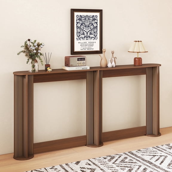 IQCNGVX 71 Inch Narrow Console Table Behind Couch Mid-Century Modern Fluted Skinny Entryway Table Long Slim Sofa Table for Hallway Living Room