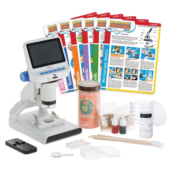 IQCREW - 1080P HD Portable LCD Digital Color Microscope Including microSD Memory Card, Introduction to Microbiology Kit, Microbiology Science Fair Kit, and Experiment Cards - DM140-BAC