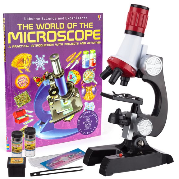 AmScope Kids 100X-400X-1200X Beginner Microscope with Illustrated Guide Book