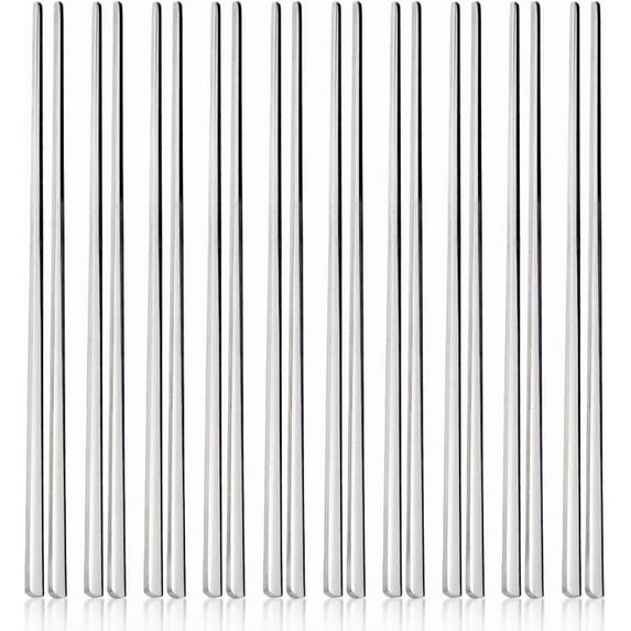 IQCWOOD Metal Chopsticks, 5 Pairs 304 Stainless Steel Chopstick, Lightweight Non-Slip Korean Reusable Chop Sticks Dishwasher Safe Gift Set (Silver)