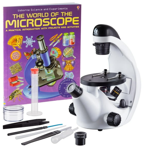 IQCrew Science Discovery Series 40X-500X Inverted Microscope with Microscope Book for Students and Kids