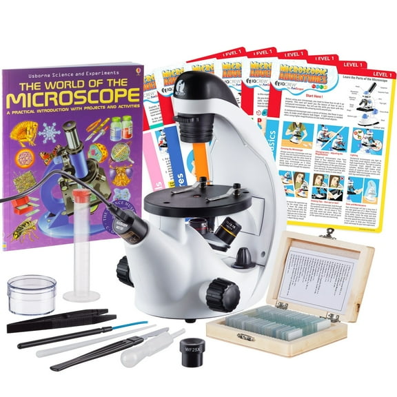 IQCrew Science Discovery Series Inverted Microscope and USB Digital Microscope Set with Microscope Book for Students and Kids