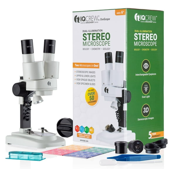 IQCrew by AmScope 20X-50X Portable Stereo Microscope w/Deluxe 6pc 3D Insect Specimen Kit