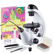 IQCrew by Amscope 40X-500X Inverted Student Microscope, Insect Book, 10 Prepared Slides, Eyepiece Camera, 10PC Slide Prep Kit