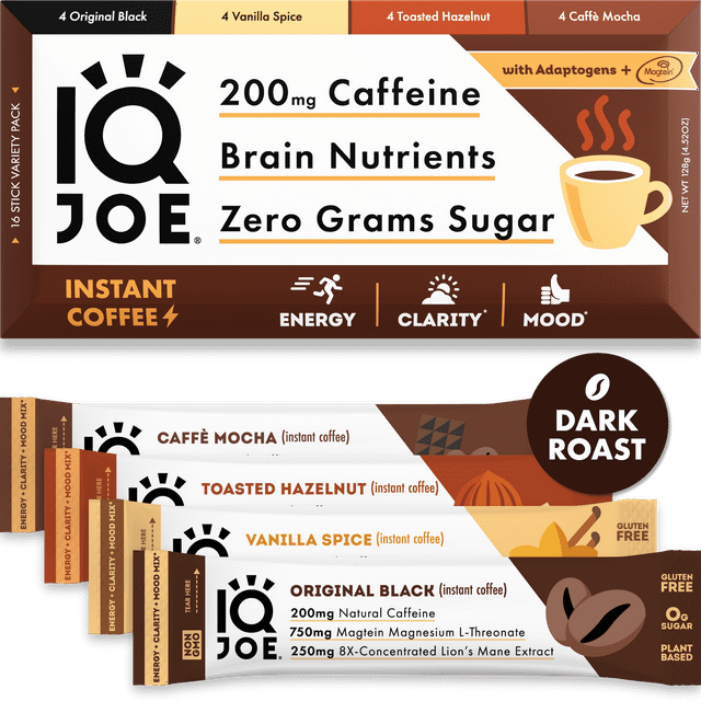 IQJOE Dark Roast Instant Coffee Packets with Lion’s Mane New Variety