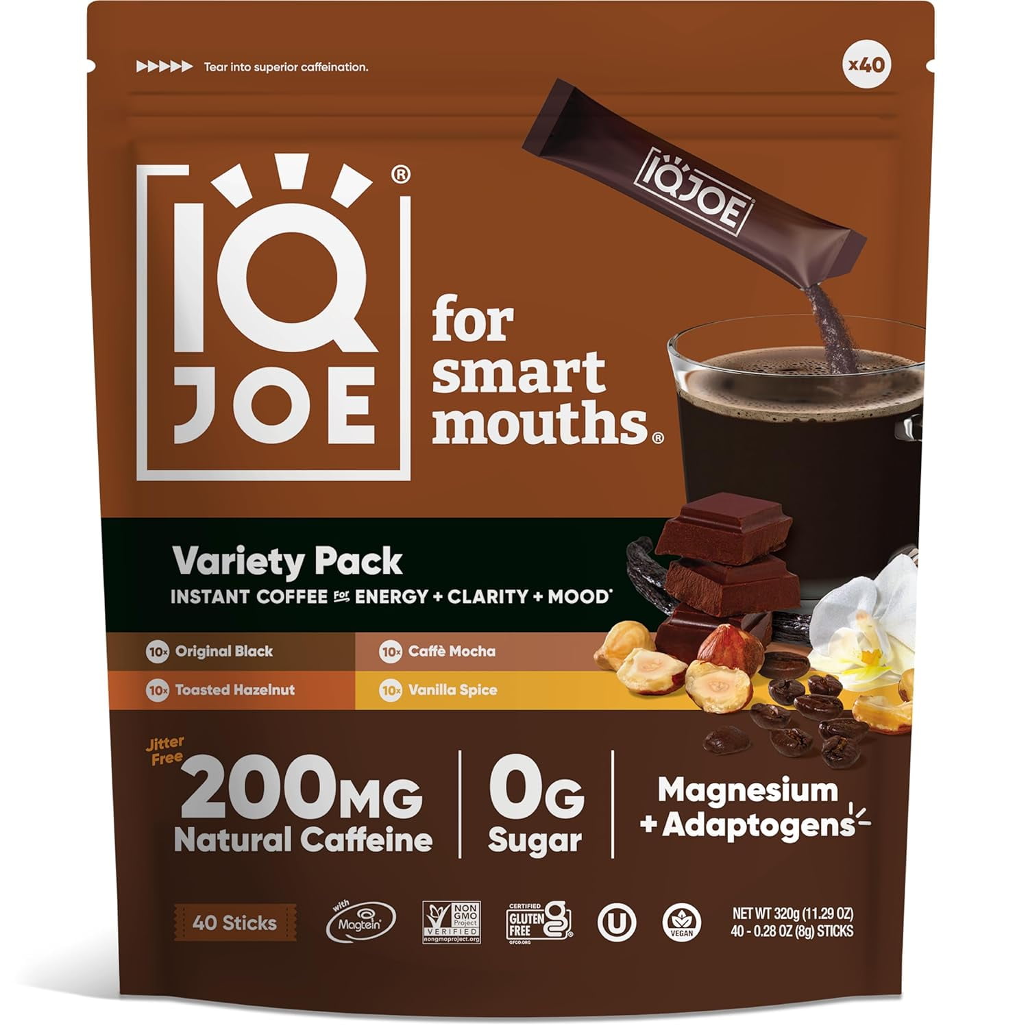 IQJOE Instant Mushroom Coffee Packets with Lion’s Mane and Magtein Magnesium LThreonate New