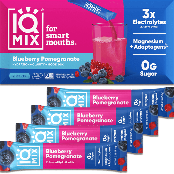 IQMIX Sugar Free Electrolyte Powder Packets - Keto Electrolytes w Lions Mane, Magnesium L-Threonate, Potassium - Blueberry Pomegranate (20-Count)