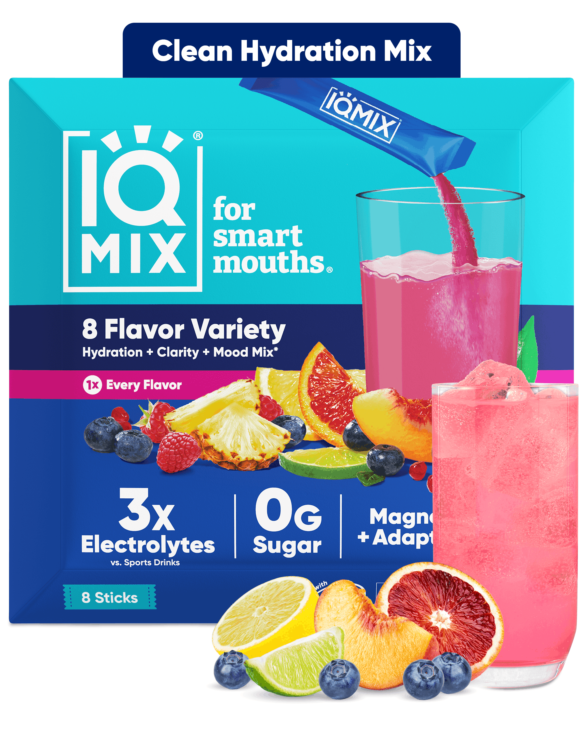 IQMIX Sugar Free Electrolyte Powder Packets - Keto Electrolytes with Lions Mane, Magnesium L-Threonate, Potassium Citrate - Sampler Pack (8-Count)