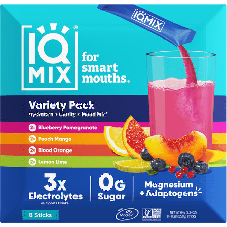 IQMIX Sugar Free Electrolyte Powder Packets - Keto Electrolytes with Lions Mane, Magnesium L-Threonate, Potassium Citrate - Sampler Pack (8-Count)