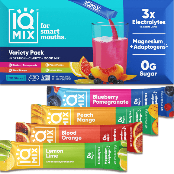 IQMIX Sugar Free Electrolyte Powder Packets - Keto Electrolytes with Lions Mane, Magnesium L-Threonate, Potassium Citrate - Variety Pack (20-Count)