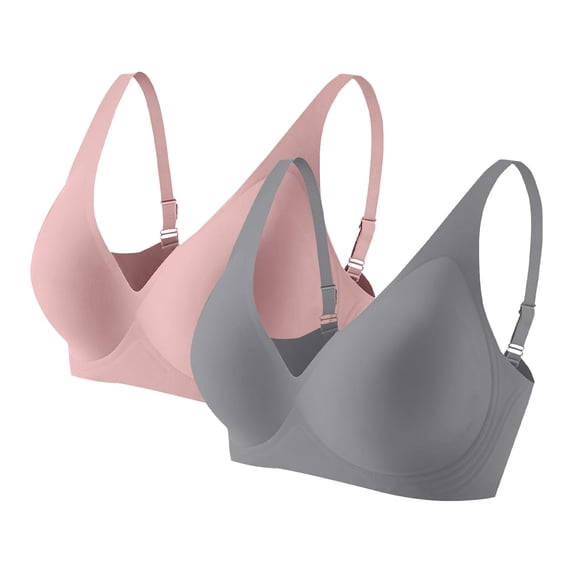 IQOGKRN 2-PACK Womens Soft Comfortable No Underwire Bras V Neck Seamless Push Up Bralettes Full Coverage Tshirt Brassiere Multicolor #10 L