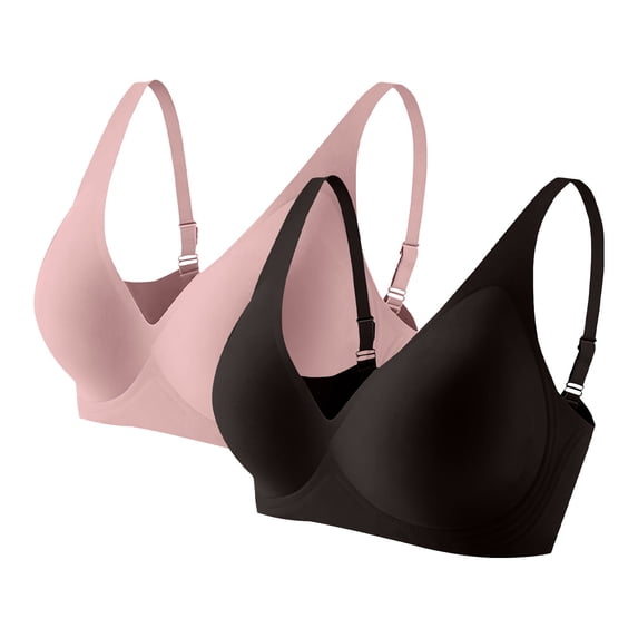 IQOGKRN 2-PACK Womens Soft Comfortable No Underwire Bras V Neck Seamless Push Up Bralettes Full Coverage Tshirt Brassiere Multicolor #7 XL