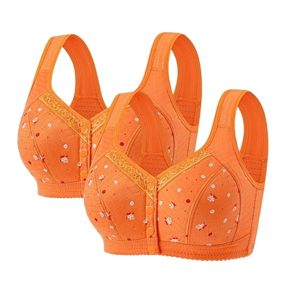 IQOGKRN 2 Pack Front Snap Closure Bras for Women No Underwire Push Up Bra Plus Size Front Button Comfort Cotton Bras Color #18 Size 38