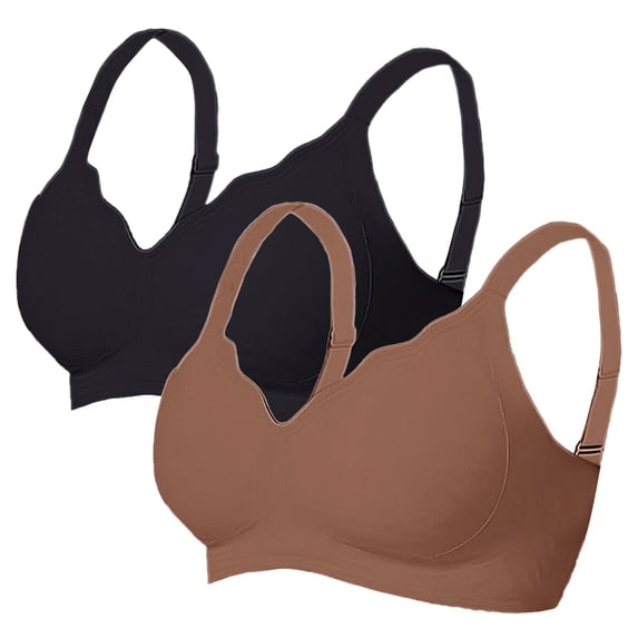 IQOGKRN 2 Pack Women Seamless Wireless Comfort Bra Soft Full Coverage T-Shirt Bra Gentle Push Up No Underwire Daily Lingerie Khaki S