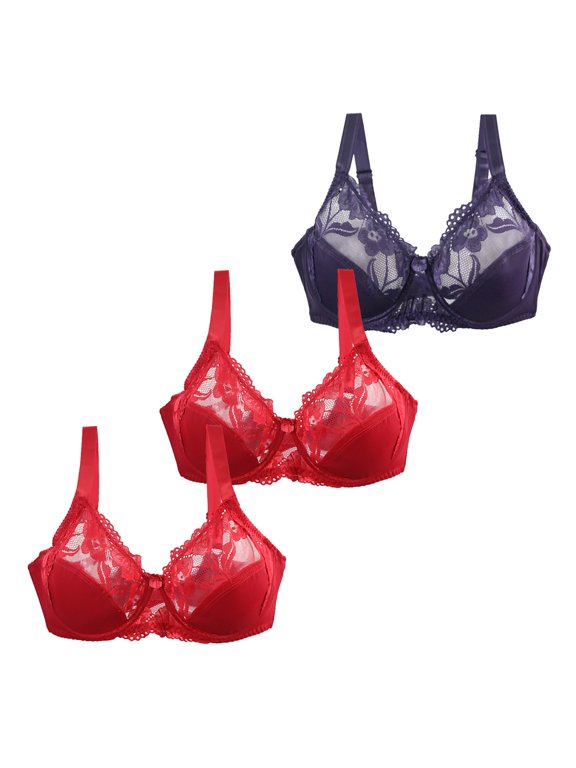 3-PACK Women Push-Up Lace Bra with Underwire Lift & Shape Design for Large Busts Seamless Back & Wide Band for Smoother Silhouette Multicolor #20 105F