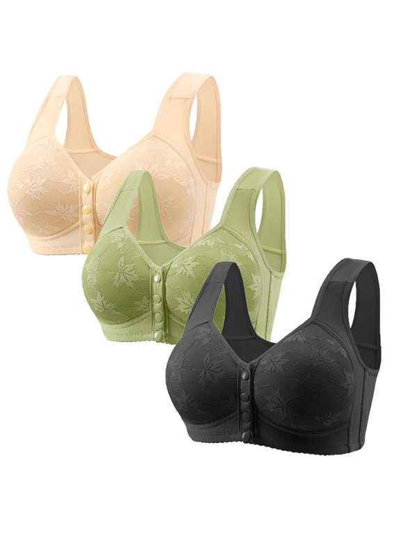 3 Pack Front Closure Bras for Women Plus Size Lightly Padded Everyday Bras Full Coverage Breathable Wire Free Bras Multicolor #34 M