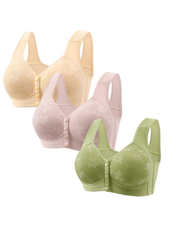 3 Pack Front Closure Bras for Women Plus Size Lightly Padded Everyday Bras Full Coverage Breathable Wire Free Bras Multicolor #37 2XL