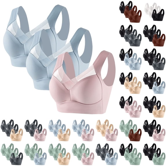 IQOGKRN 3 Pack Seamless Bra Sports Bras for Women No Underwire Comfort Push Up Soft Wireless Bralette Full Coverage Everyday Bras Multicolor #1 L