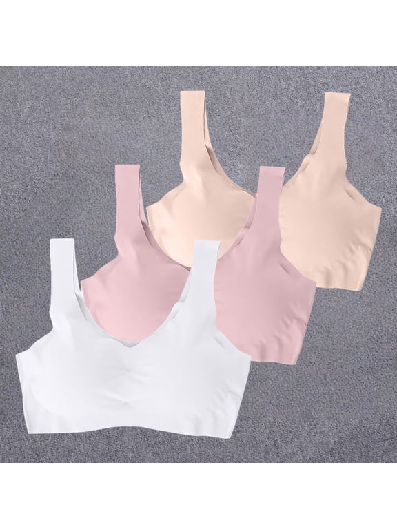 3 Pack Women Ice Silk Seamless Wireless Sports Bra No Underwire Plus Size Gentle Push Up V Neck Wide Vest Straps High Elastic Bras Blackish Green L