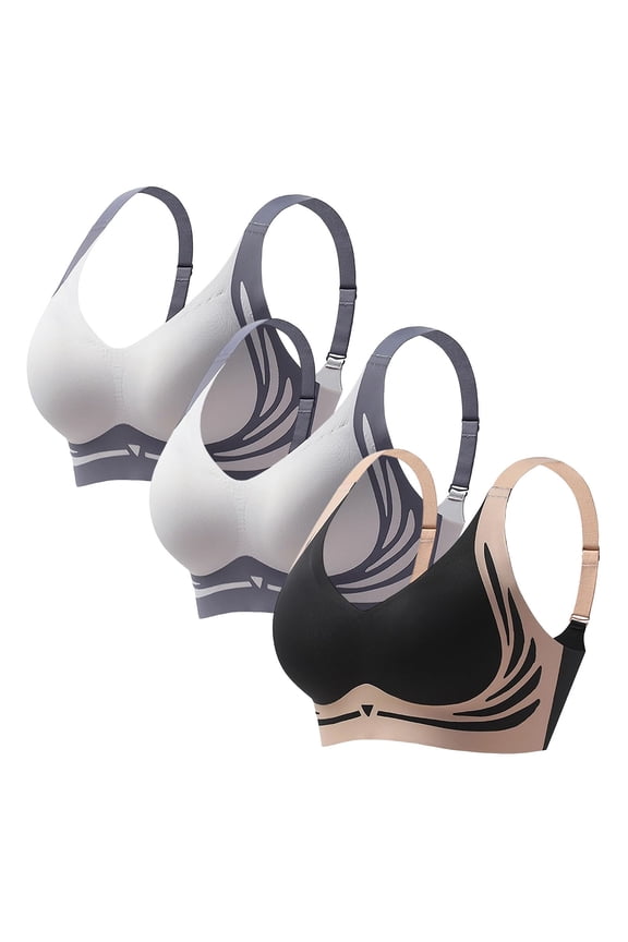 3 Pack Women Powerful Support Wireless Jelly Bra No Underwire Full Coverage Back & Side Fat Smoothing Seamless T-Shirt Bralette Hot Pink 3XL