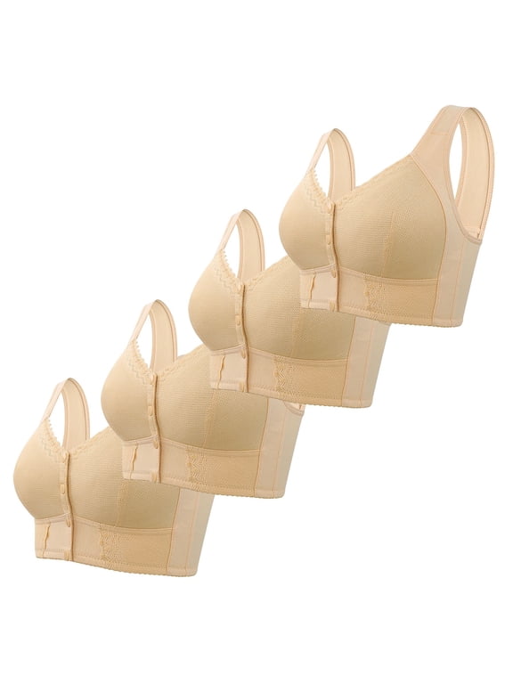 4 Pack Front Close Wireless Bras for Women Smoothing Padded Bralette Comfortable Snap Closing Bras Multicolor #2 36