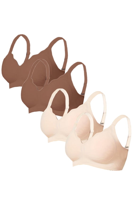 4 Pack Women Soft Seamless Wireless Full Coverage Bra Adjustable Anti-Slip Straps Skin-Friendly Smooth Daily Bras Brown M