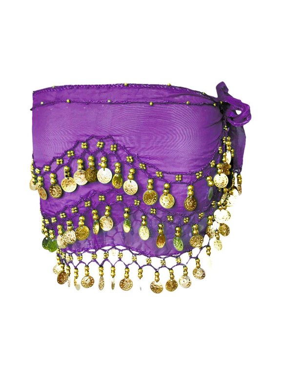 Belly Dance Hip Scarf elly Dance Skirt Sequin Tassel Skirt Wrap Sparkly Tinsel Fringe Skirts with Sequins Purple One Size