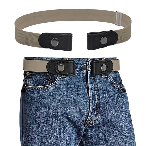 IQOGKRN Buckle-Free Invisible Elastic Waist Belt Adjustable Snap Button Stretch Jean Belt For Men Women Khaki One Size