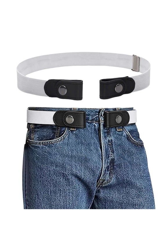 Buckle-Free Invisible Elastic Waist Belt Adjustable Snap Button Stretch Jean Belt For Men Women White One Size