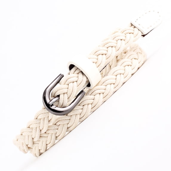 IQOGKRN Classic Retro Braided Waist Belt with Metal Pin Buckle Handwoven Rope Style Belt for Dresses Beige One Size