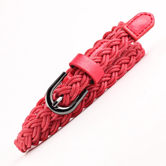 IQOGKRN Classic Retro Braided Waist Belt with Metal Pin Buckle Handwoven Rope Style Belt for Dresses Red One Size