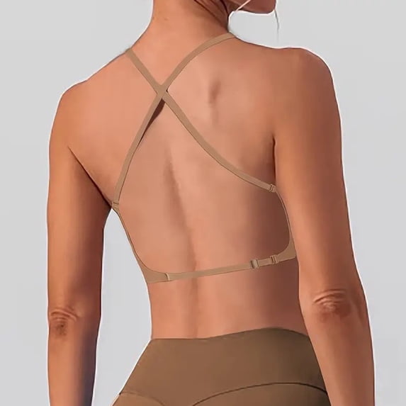 IQOGKRN Low Back Bra Women Wirefree Seamless Bra Backless Multiway Straps Convertible Halter Bra with Padded Removeable Coffee S